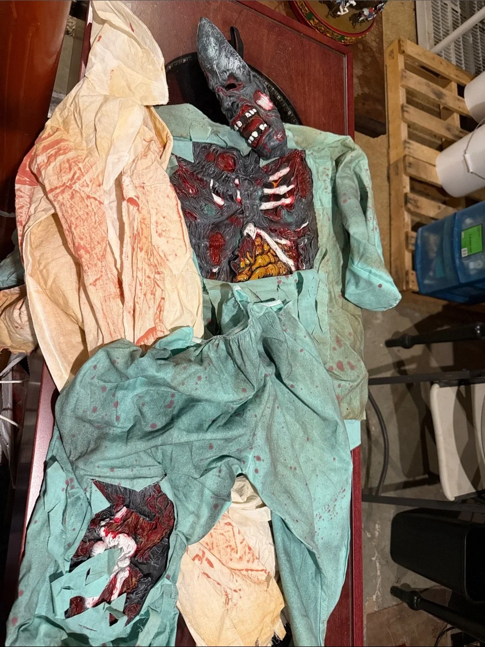 Kids Zombie Surgeon Costume in Green with Blood Effects